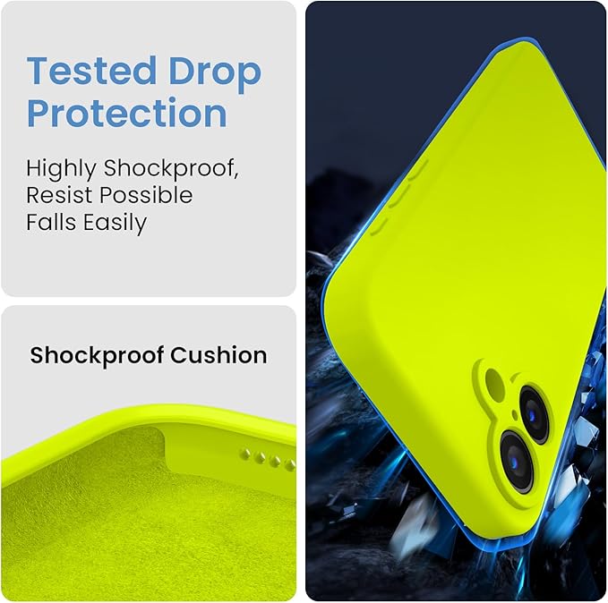 FireNova Designed for iPhone 16 Case, Silicone Upgraded [Camera Protection] Phone Case, Soft Anti-Scratch Microfiber Lining Inside, 6.1 inch, Fluorescent Green