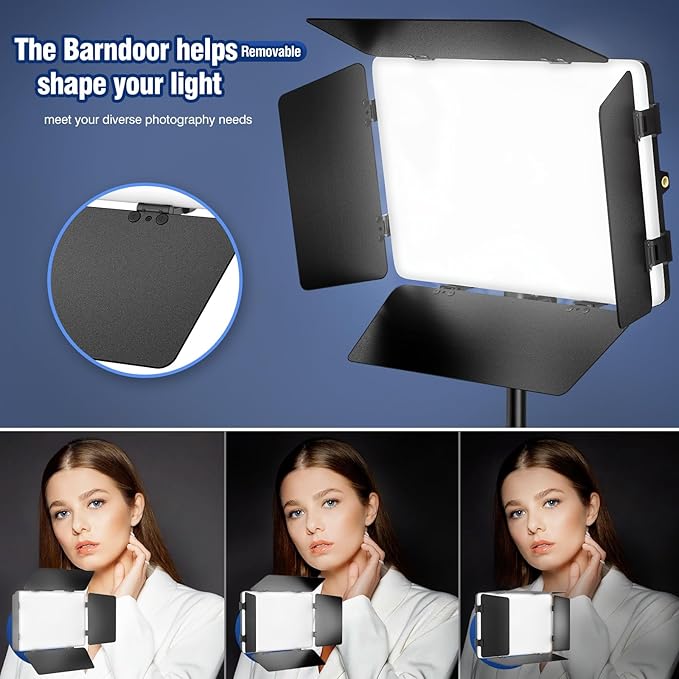 LED Video Lighting Kit with Barn Door, Kewaiaa Bi-Color Studio Lights with Tripod Stand, 3000Lux 2500k-8500k Photography Light for Video Recording/Filming/Live Streaming/YouTube/Photoshoot Shooting