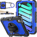 SEYMAC stock Case for iPad mini 7 (A17 Pro) 2024/ Mini 6 8.3'' with Screen Protector Pencil Holder [360 Rotating Hand Strap] &Stand, Drop-Proof Case for iPad mini 7th/6th Generation 8.3", Blue+Black