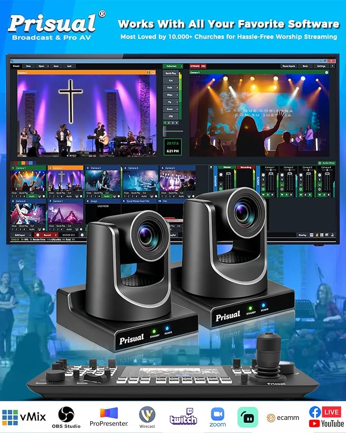 Prisual NDI PTZ Camera Gen 5, NDI 6 & NDI HX3 License Include, AI Auto Tracking, 20X Optical Zoom, 3G-SDI/HDMI/USB/LAN PoE, for Church Worship Live Streaming Education Events - TEM-20N PRO