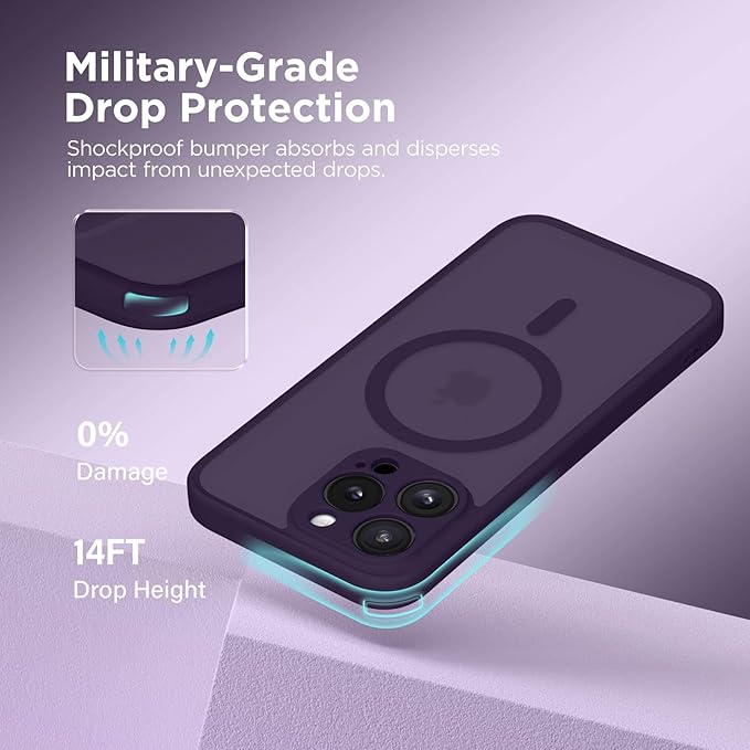 CAPRARO Magnetic for iPhone 13 Pro Case, [Compatible with MagSafe] [Full Camera Protection] Shockproof Protective Slim Translucent Matte Phone Case for iPhone 13 Pro 6.1'', Deep Purple