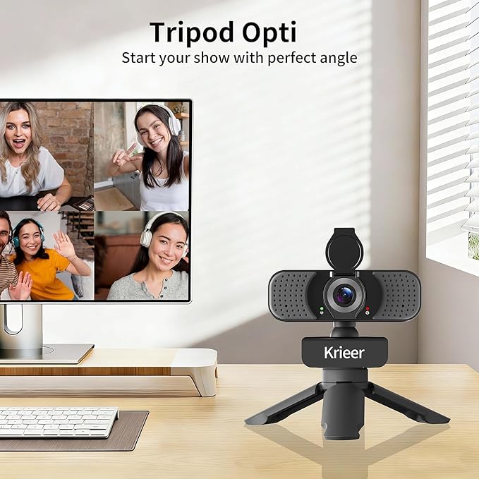 1080P Hd Webcam with Dual Mics &Rotatable Tripod,Privacy Cover for Pc/Laptop, Usb Computer Camera Plug & Play with Auto Light Correction for Video Calls, Live Streaming Gaming & Online Meetings