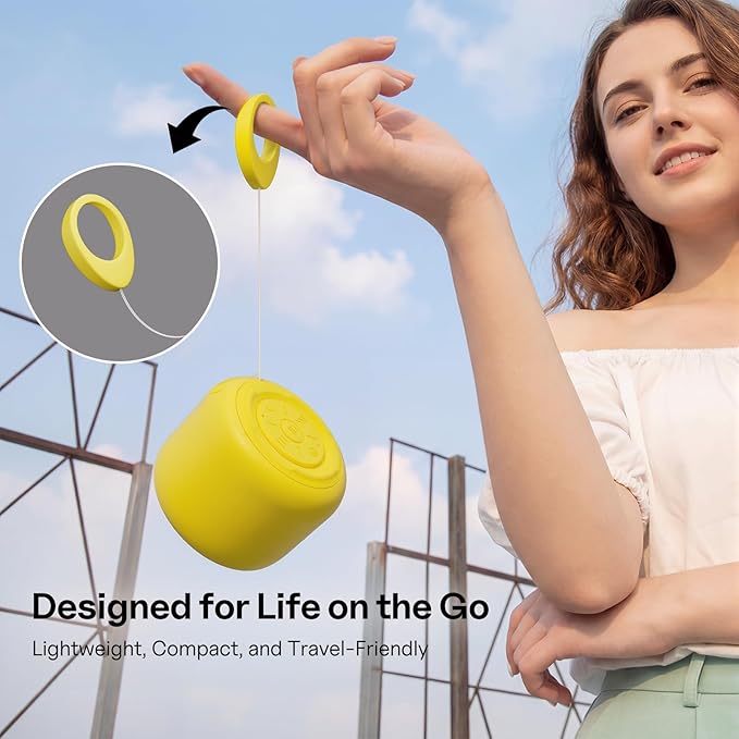 Bobtot Portable Bluetooth Speakers with Strap Easy to Carry, Wireless Waterproof Mini Speaker with Loud Stereo Sound, 20 Hours Playtime, Rechargeable Battery, Built-in Microphone, Yellow