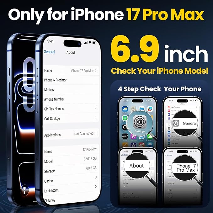 3 in 1 for Heavy Duty iPhone 17 Pro Max Case with Screen Protector & Camera Lens Protector ,7X Military-Grade Drop Protection ,Fits MagSafe ,Rugged & Slim shockproof Case for iPhone 17 Pro Max , Blue