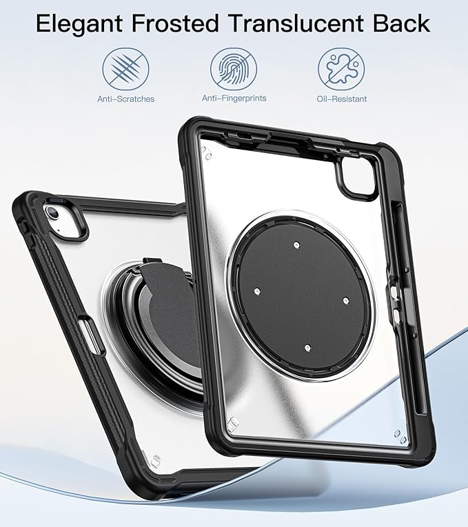 BATYUE Case for iPad Air 11-inch M4(2026)/M3(2025)/M2(2024), iPad Air 4/5 10.9" & Pro 11" 2018-2022 - Shockproof Case with 360° Rotating Stand & Handle, Pencil Holder, Shoulder Strap, Black