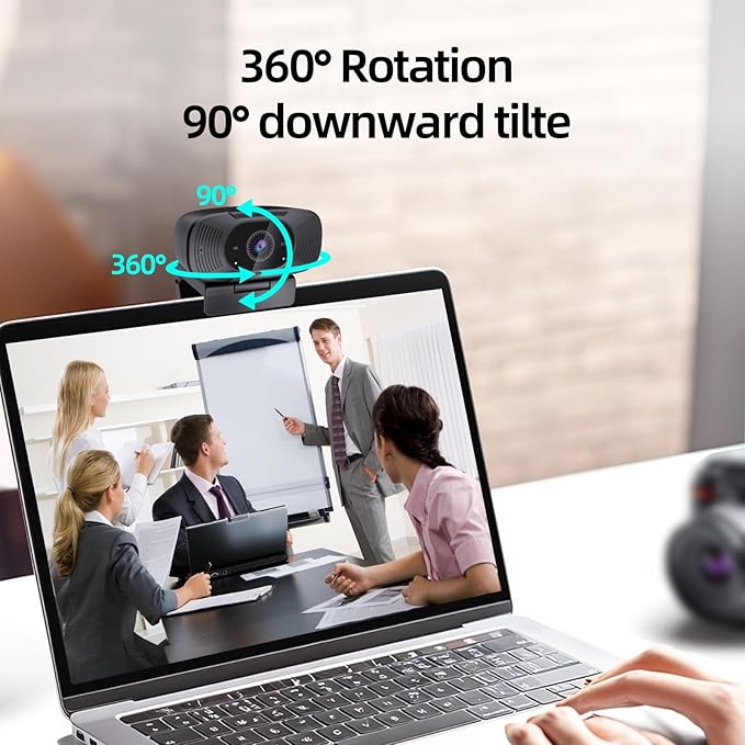 4K Webcam for PC, 1080P@60FPS, 4K Camera with Noise-reducing Microphone, 92°FOV, 8MP USB Webcam Plug and Play, Privacy Cover, Works Perfect for Meeting Platform Zoom/Teams/Skype/Google Meet
