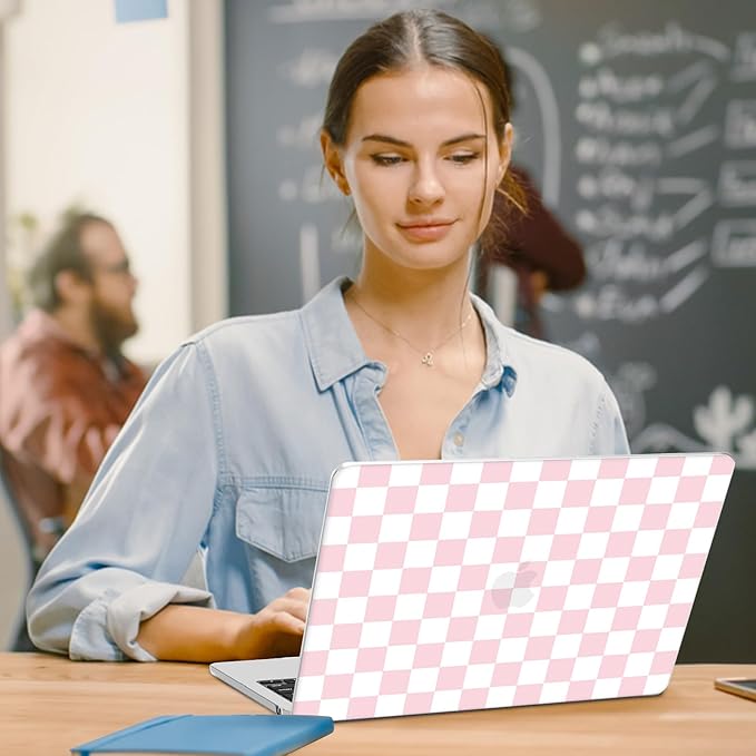 G JGOO Compatible with MacBook Air 13 inch Case 2026 2025-2022 M5 A3449 M4 A3240 M3 A3113 M2 A2681, Plastic Hard Shell for MacBook Air 13.6 inch Case +Keyboard Cover +Screen Protector, Pink Checkered