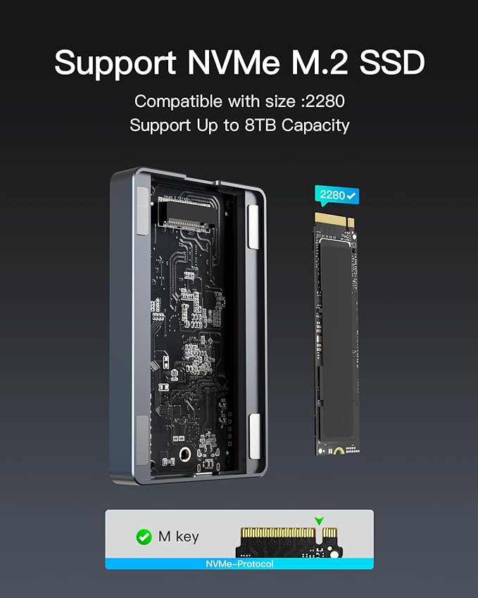 Inateck 40Gbps M.2 NVMe SSD Aluminum Enclosure, USB4.0/Thunderbolt 3/4 External Hard Drive Enclosure, No Tools Required Installation, Supports 2280 SSDs, M-Key, FE2029