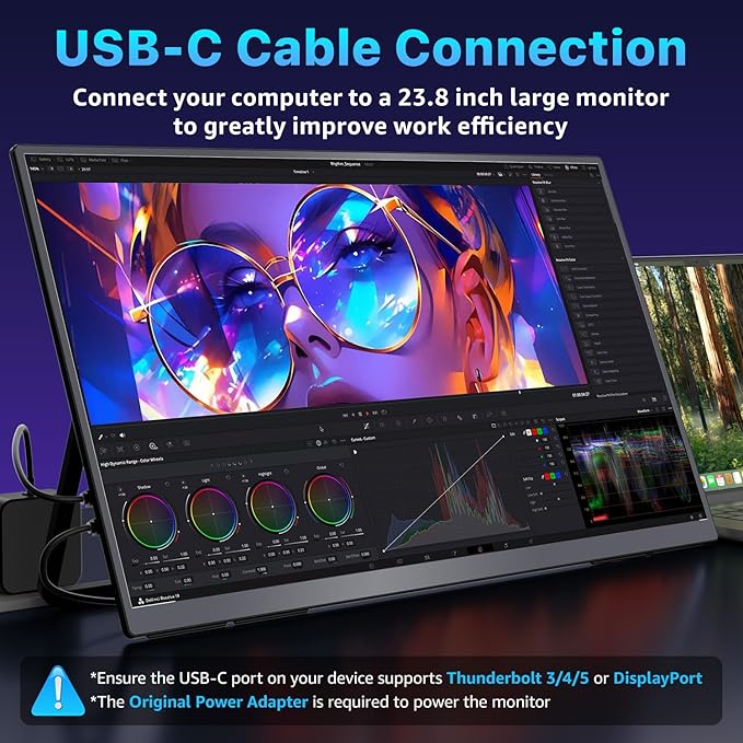 Upperizon Portable Monitor 23.8 inch 4K 3840X2160 144% sRGB 60Hz HDR HDMI USB-C Travel Monitor for Laptop MacBook PC Surface PS5 Xbox, Large External Display with Kickstand & Speakers, VESA Compatible