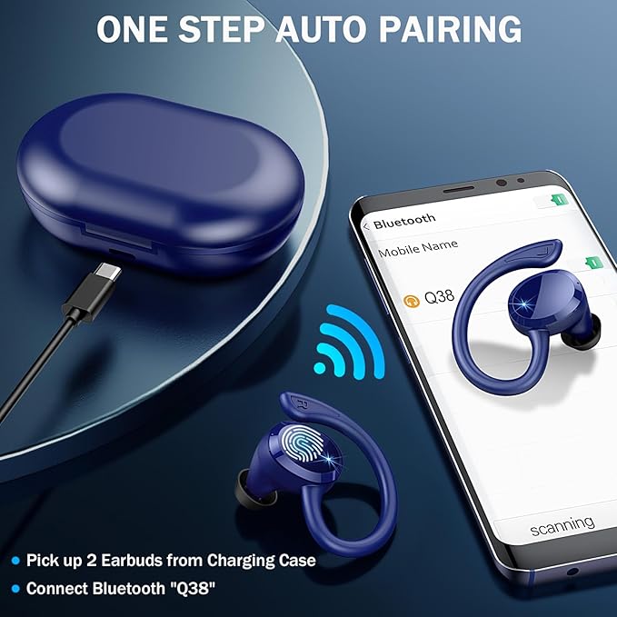 Wireless Earbuds Bluetooth Headphones Sport, Bluetooth 5.3 Earbud 3D HiFi Stereo Over Ear Buds, 48Hrs Earhooks Earphone with Noise Cancelling Mic, IP7 Waterproof Headset for Workout/Running/Gym