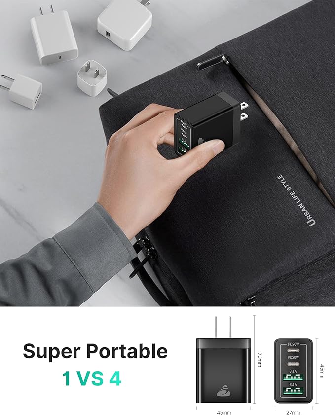USB C Charger Block, 40W USB C Wall Charger PD+QC 3.0 Double Port Power Adapter, 4-Port Multiport Fast Charging Block Plug for iPhone 15 Plus 14 13 12 11 Pro Max XS XR X 8 7 6 SE, iPad, Samsung, Moto