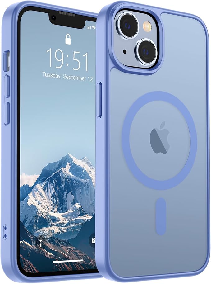 SUPFINE Magnetic for iPhone 14 Case & iPhone 13 Case (Compatible with MagSafe)(Military Grade Drop Protection) Slim Translucent Matte Shockproof Phone Cover,Blue Purple