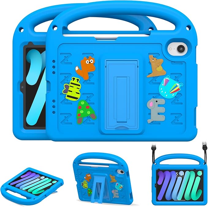 Kids Case for iPad mini 7(A17 Pro) 2024/iPad Mini 6 2021 8.3 Inch, with Built-in Pencil Holder/Anti-Slip Handle/Foldable Stand, Shockproof Protective iPad mini 7th/6th Generation Case 8.3 Inch