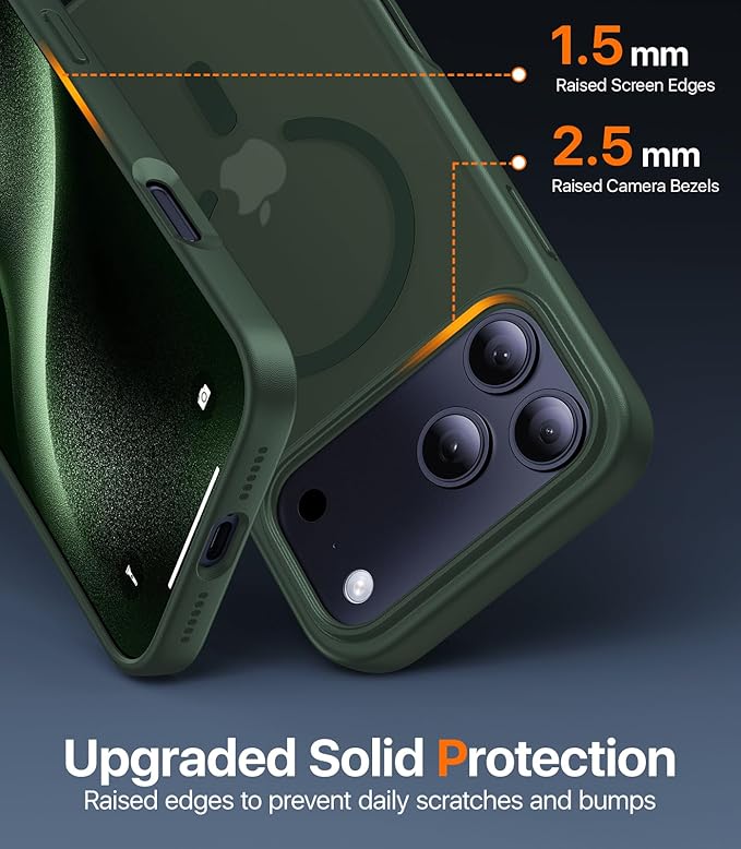 Magnetic for iPhone 17 Pro Max Case,[Anti-Slip][Compatible with MagSafe][Military Grade Drop Protection] Shockproof Protective Translucent Phone Case for iPhone 17 Pro Max Case,Forest Green