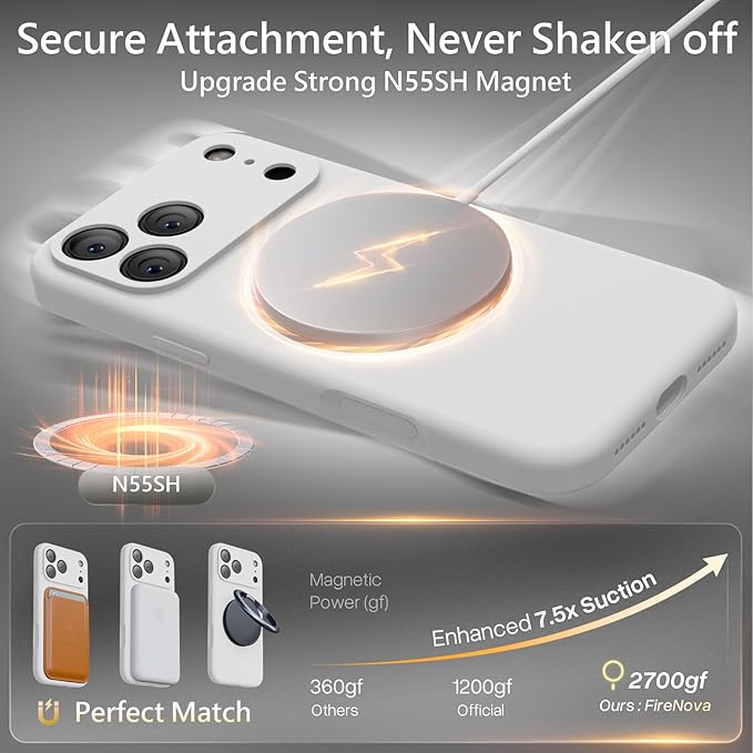 FireNova Magnetic for iPhone 17 Pro Max Case, Compatible with MagSafe, [Integrated Silicone Camera Control Button] [Camera Protection] Anti-Scratch Microfiber Lining Phone Case, 6.9", White