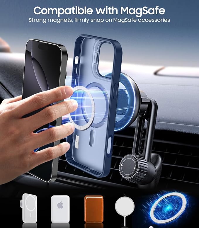TOBOVON for iPhone 16 Pro Max Case, Compatible with MagSafe, Built-in Camera Ring Stand, with Individual Camera Cover, Translucent Matte Military-Grade Drop Protection Magnetic Case, Blue