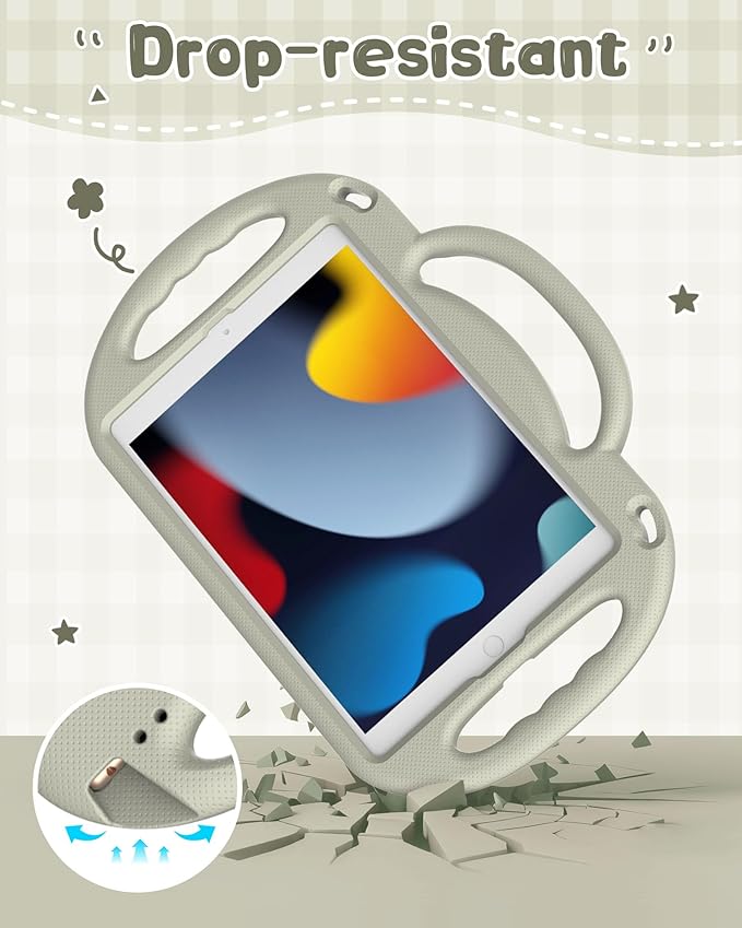 Kids Case for iPad 9th/8th/7th Generation (10.2 inch,2021/2020/2019), Kids Case for iPad Air 3rd Gen 10.5"/Pro 10.5, Durable Shockproof Cover with Shoulder Strap/Handle/Kickstand, Light Grey