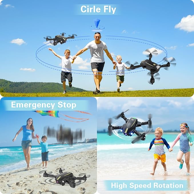 Drone with Camera for Kids 1080P HD FPV Foldable Drone for Adults & Beginners, Mini Drone for kids, RC Quadcopter with 2 Batteries, Gravity Control, One Key Take Off/Land, 360° Flip, Waypoint Fly