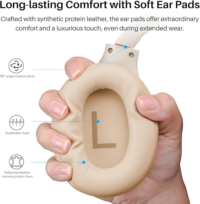 TOZO HT2 Hybrid Active Noise Cancelling Headphones, Wireless Over Ear Bluetooth Headset, 60H Playtime, Hi-Res Audio Custom EQ via App Deep Bass Comfort Fit Ear Cups, for Home Office Travel