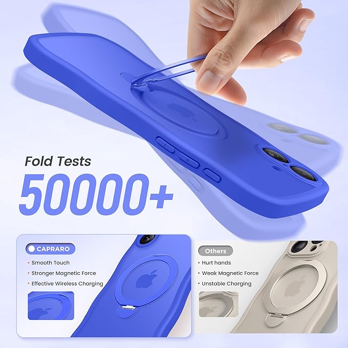 CAPRARO for iPhone 16 Case with 360° Spin Magnetic Stand for Women, [Compatible with MagSafe] [Full Camera Protection] Cute Wave Translucent Matte Case for iPhone 16, Ultramarine