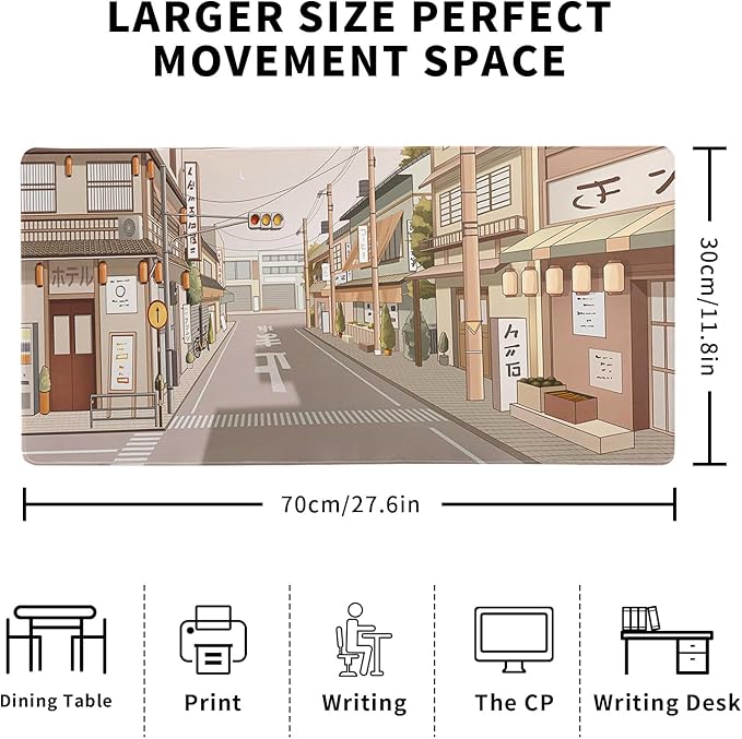 Tokyo Street Mouse Pad Anime Japanese Desk Mat Kawaii Large Gaming Mousepad XL Beige Cute Mousepad Gaming Non-Slip Rubber Base Stitched Edges Keyboard Mouse Mat Desk Pad for Office Home and Game