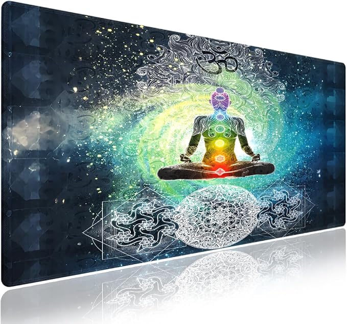 Extra Large Gaming & Office Mouse Pad (31.5" x 11.8") – Yoga Mandala Design Zen Meditation Hippie Style with Sign Chakra Art, Premium Anti-Slip XXL Desk Mat with Durable Stitched Edges
