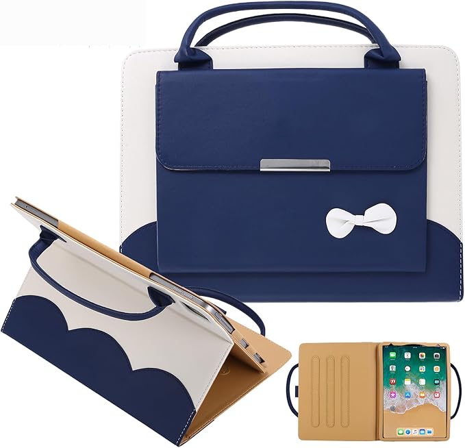 Handbag Case for iPad Pro 11" (2018-2025) & iPad Air 11 2024 2025/Air 10.9", Techcircle Cute Bowknot Pocket Wallet Folio Stand PU Leather Carrying Case, Auto Sleep/Wake, Blue