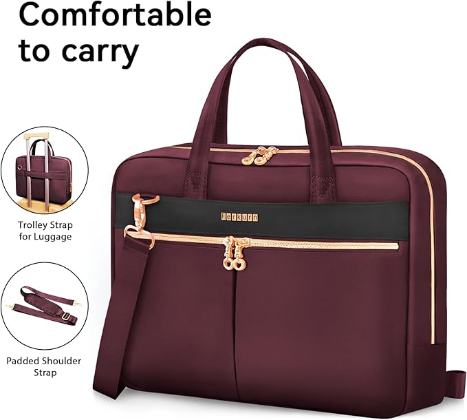 Ferkurn Laptop Bag Case Women Men Computer Bag Compatible with MacBook/HP/LG/Dell, Shoulder Strap Slim Carrying Messenger Briefcase, Wine Red, 14 Inch