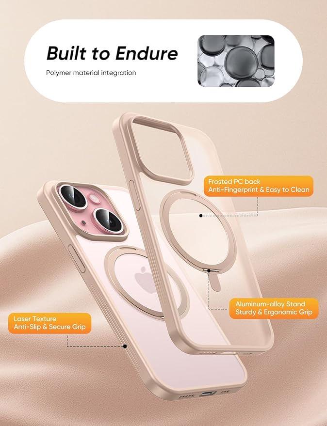 MAGIC JOHN 360° Rotatable Magnetic Invisible Stand for iPhone 14/iPhone 13 Case [Anti-Slip Grip] [Compatible with MagSafe] 16FT Shockof for iPhone 14/13 Case with Kickstand, Gold