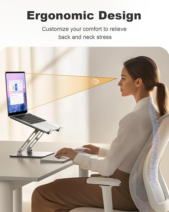 RIWUCT Laptop Stand for Desk Adjustable Height, Ergonomic Laptop Riser Holder with Dual-bar Support, Portable Computer Notebook Stand for MacBook Air Pro, Dell XPS, HP (10-16")
