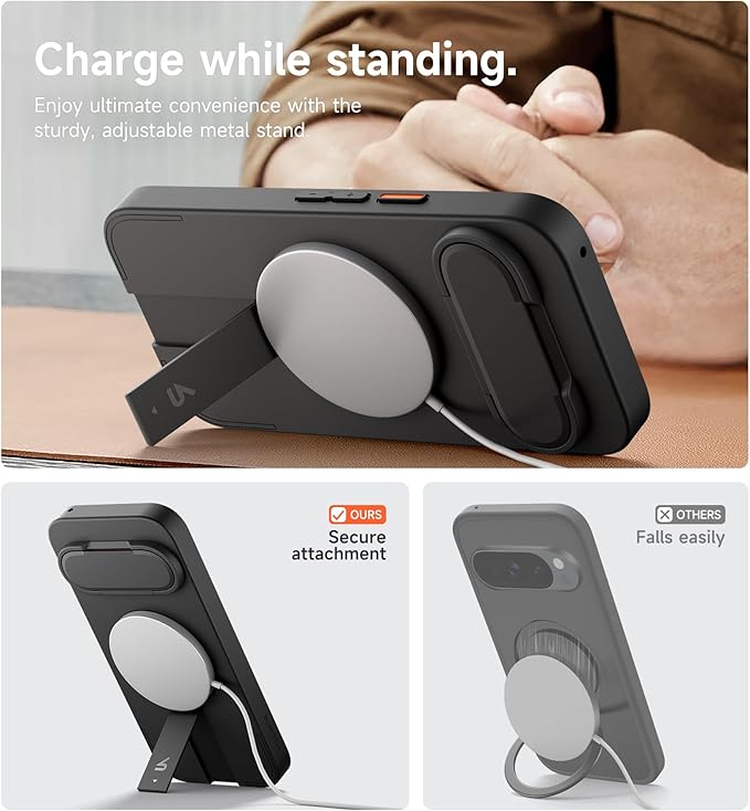 SURITCH for Google Pixel 9 Pro XL Phone Case, Compatible with MagSafe, Protective Cover with Camera Cover & Adjustable Metal Kickstand for Pixel 9 Pro XL -Black