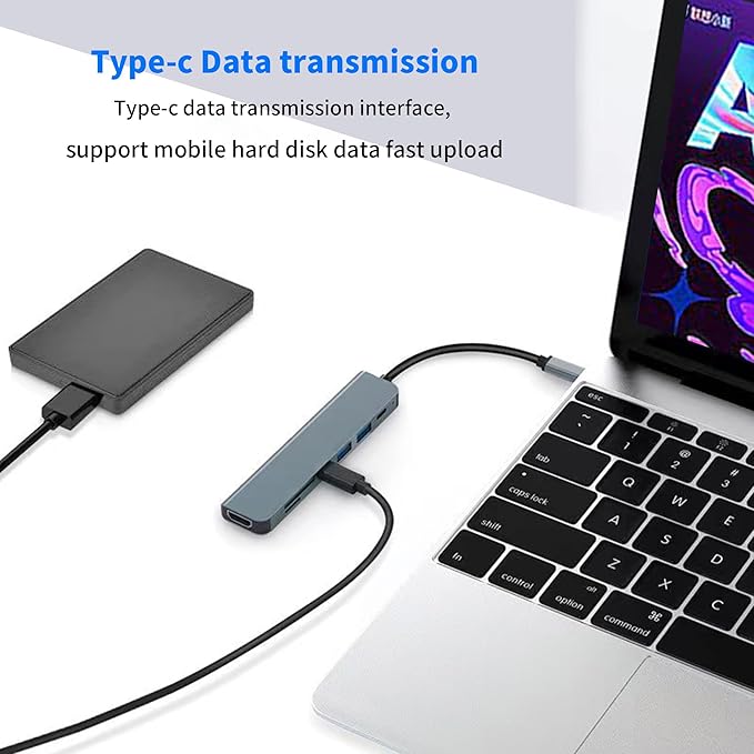 7-in-1 USB C Hub with 4K HD,100W PD Charging,USB C Adapter for MacBook Pro/Air,Dell XPS,HP,Lenovo,iPad Pro,Steam Deck - 5Gbps Data Transfer,SD/TF Card Reader,Slim Portable Laptop Dongle