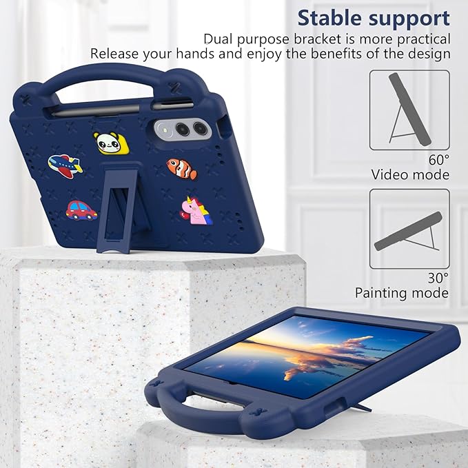 AKABEILA Compatible with Lenovo xiaoxin pad pro GT 11.1 inch TB-710FU (2025) Tablet Case, Kids Friendly Universal Lightweight Shockproof Protective Case with Shoulder Strap & Stand Handle Navy Blue