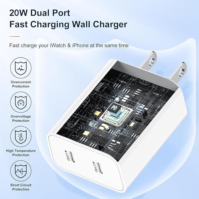 USB C Charger Block,4-Pack Dual Port USB C Fast Charging Block,2in1 Dual Ports Plug Wall Chargers,Type C Wall Charger Plug for iPhone 17/17 Pro/17 Pro Max/17 Air/16e/15 Plus/14/13/12 Pro/11/XS/XR/X