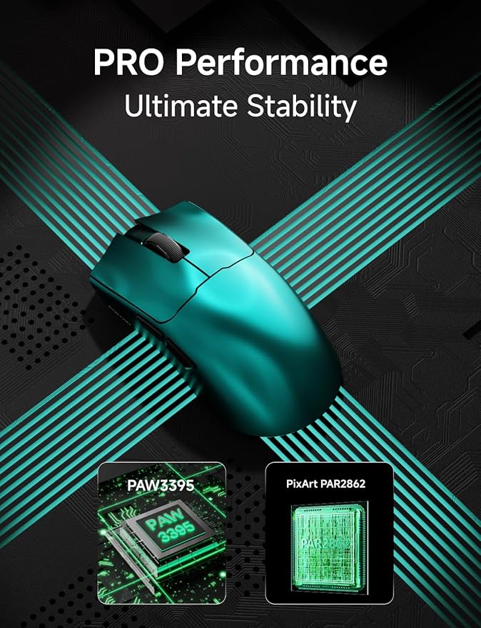 EWEADN S9 Max Wireless Gaming Mouse, 59G Ergonomic Computer Mouse, Triple Modes, 8K Polling, 26K DPI, PAW3395 Optical Sensor, Kailh Switch, 250h Battery Life, Programmable for PC/Win/Mac(Green)