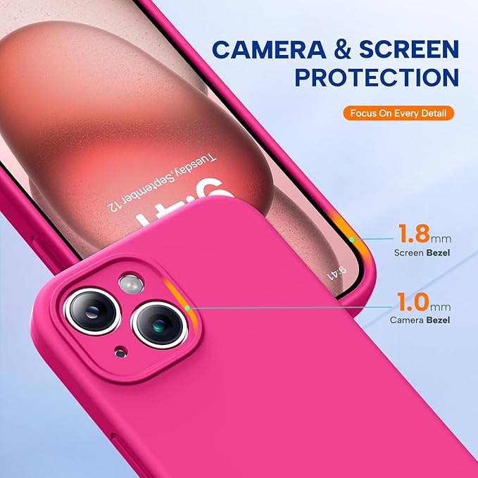 Miracase Compatible with iPhone 15 Case, [Soft Anti-Scratch Microfiber Lining], Liquid Silicone Case Gel Rubber Shockproof Drop Protection Phone Case for iPhone 15, Hot Pink