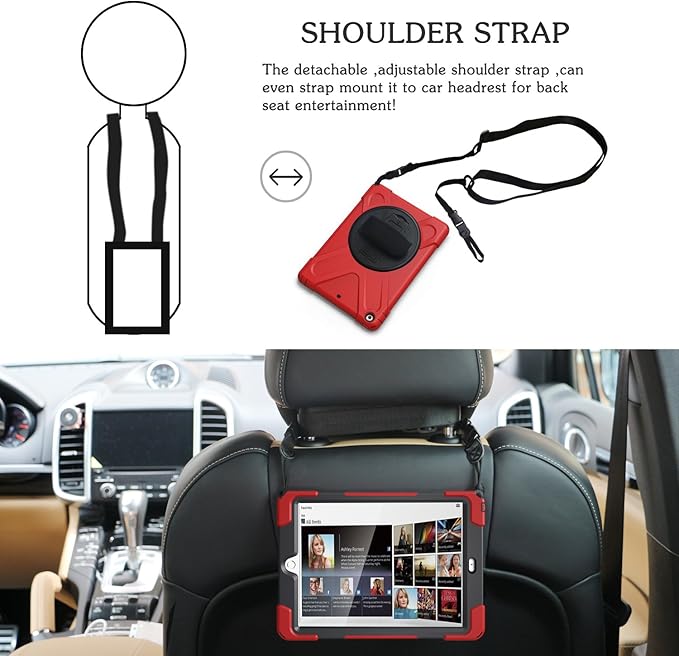 BRAECN for iPad Air 1st Generation Case 2013 .Heavy Duty Protective Case with 360 Rotating Stand/Hand Strap/Shoulder Strap for Apple iPad Air 1-9.7 inch