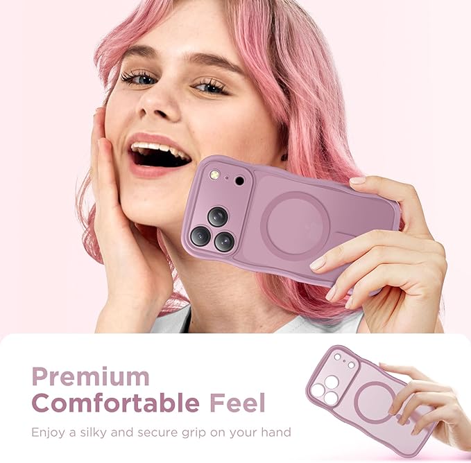 CAPRARO Magnetic for iPhone 17 Pro Max Case for Women Girls, Upgraded [Full Camera Protection] [Compatible with MagSafe] Cute Wave Translucent Matte Phone Case for iPhone 17 Pro Max, Clear Currant