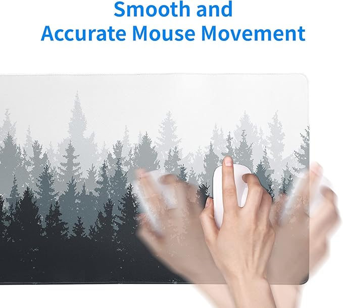 Desk Mat,Large Mouse Pad 31.5x11.8 Inch XL Extended Gaming Mouse Pad Mat with Non-Slip Base Stitched Edges Mousepad for Computer,Office,Keyboard and Laptop - Fog Misty Forest