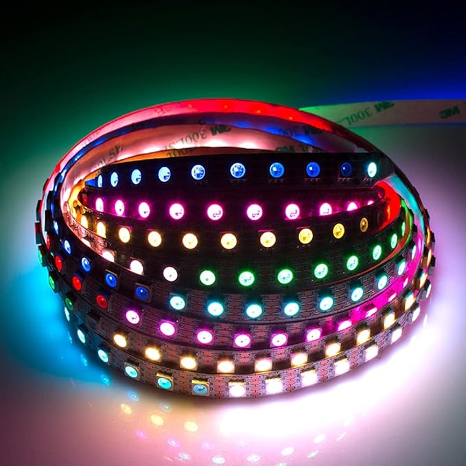 WS2812B LED Strip Individual Addressable Light 60Pixels/m SMD 5050 RGB Pixel Strip DC5V (16.4FT 300LEDS Waterproof IP67, White PCB)