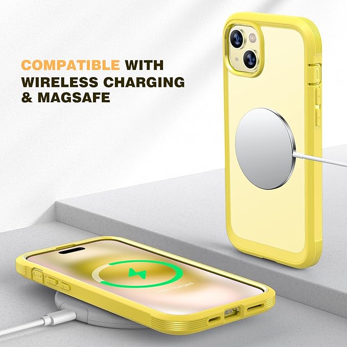 Diaclara Designed for iPhone 15 Plus Case 6.7'', Full-Body Clear Bumper Case with Built-in Screen Protector, 360 Protective Rugged Cover+Tempered Glass Camera Lens Protector,Yellow