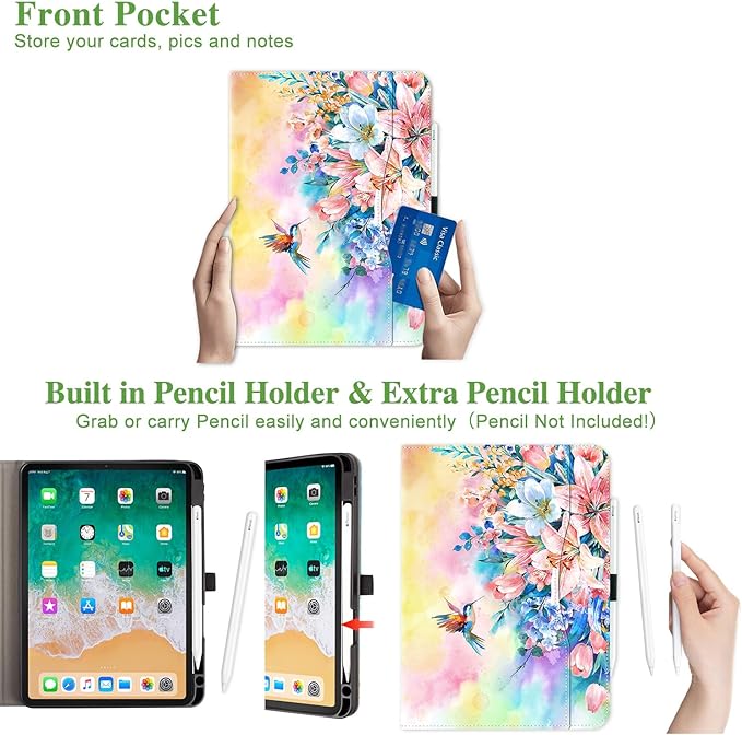 Vimorco for iPad Air 13 Inch Case M4/M3/M2 2026/2025/2024 Floral, for iPad Air 13 Case for Girls Women, Pencil Holder/Hand Strap/Pocket/Screen Protection Band, for iPad Air Case 13, Pink Flower Bird