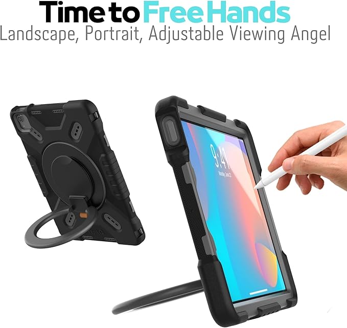 Triple Shockproof Case for iPad Air 5th/4th Generation 10.9 inch 2022/2020 and iPad Pro 11 Case 2022 2021 2020 2018 Gen, Kids Boy Girl Cover with Kickstand & Shoulder Strap (Black)