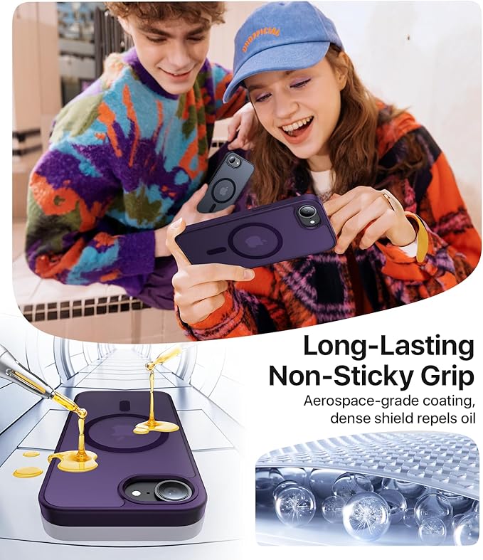 Eastinbox Magnetic Shockproof for iPhone 17e & iPhone 16e Case [Compatible with MagSafe] [Military-Grade Protection] Anti-Yellowing, Matte Protective Phone Case for iPhone 17 e/16 e 6.1", Purple