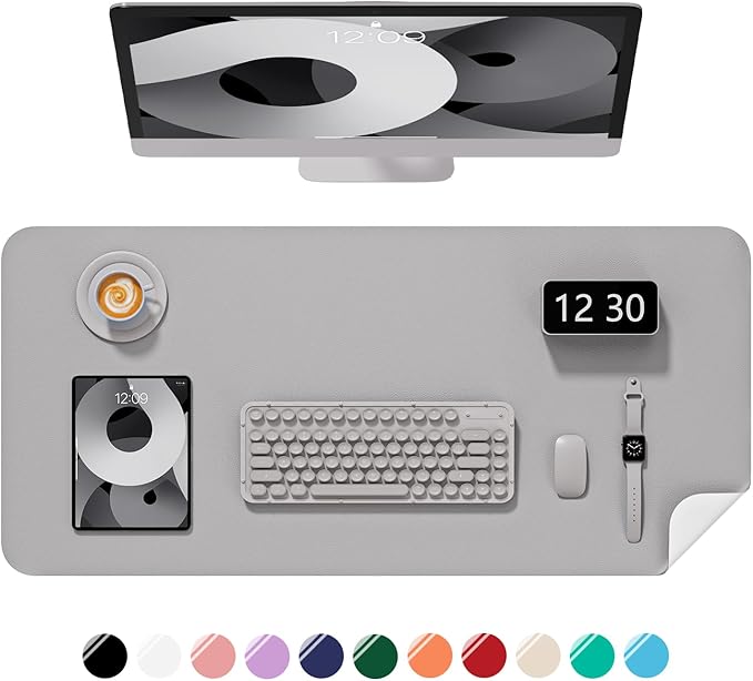 Desk Pad, 30" x 14" PU Leather Non-Slip Desk Mat Large Mouse Pad for Desktop, Waterproof Laptop Computer Writing Mat for Office, Home, Work, Gaming, Silver