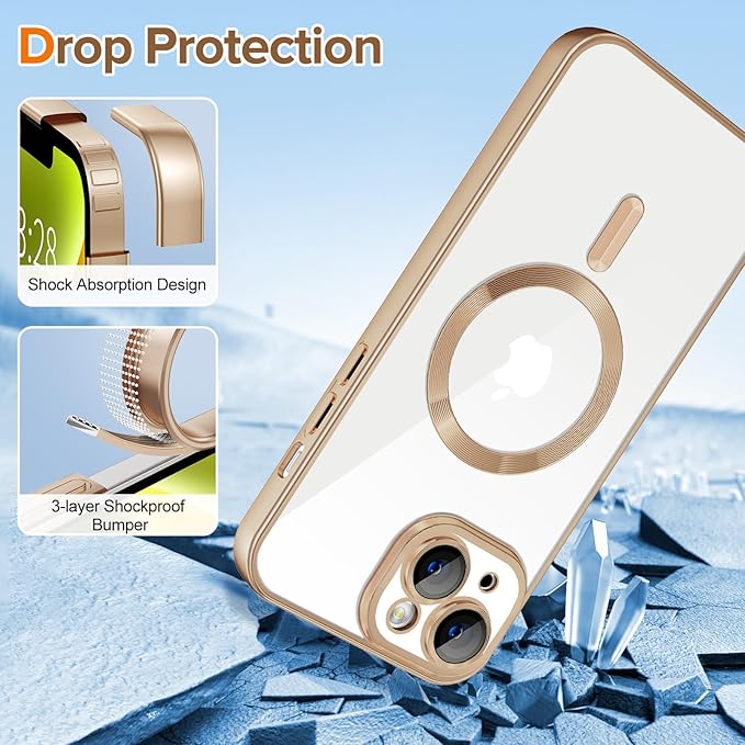 Hython Magnetic Clear for iPhone 14 Plus Case with Camera Lens Protector [Compatible with MagSafe] Luxury Plating Edge Slim Soft TPU Cover Protective Phone Case for iPhone 14 Plus, Matte Desert Brown