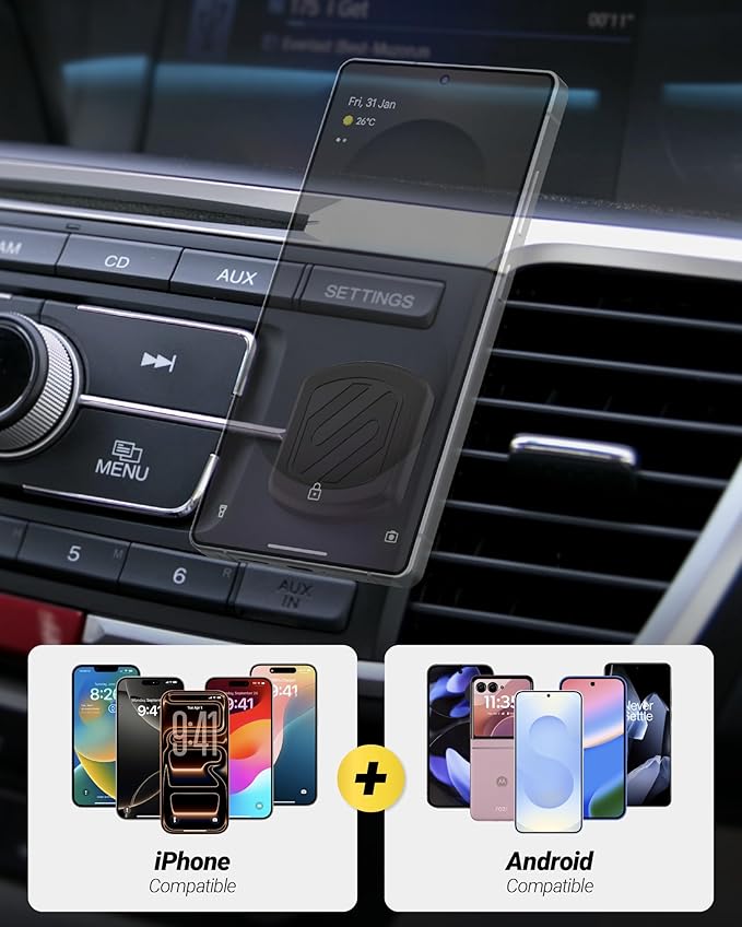 Scosche MagicMount Flush Extra Strength Magnetic Car Mount for Dashboard and Flat Surfaces, Low Profile Car Cell Phone Holder with Thick Metal Plate, Compatible with iPhone and Android, Not MagSafe
