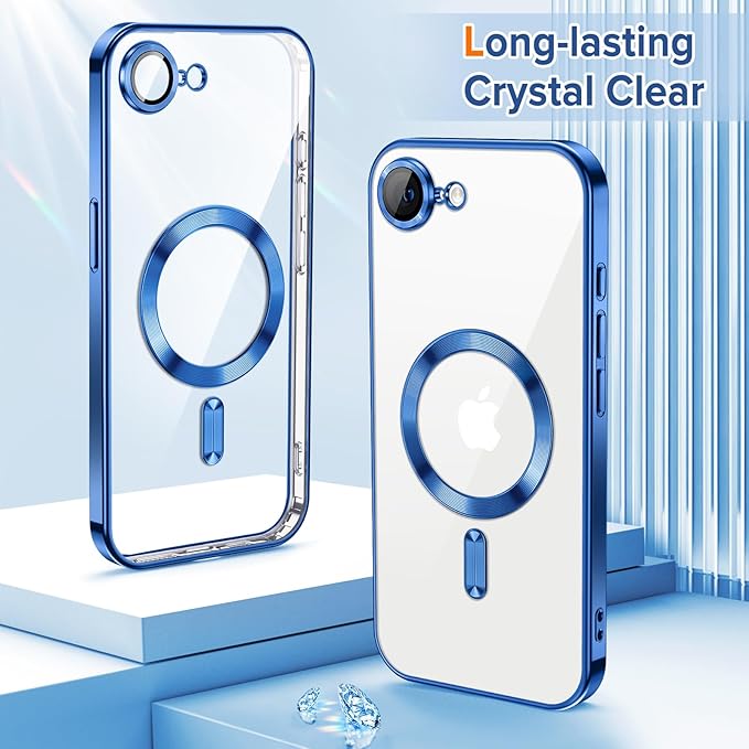 Hython Magnetic Clear for iPhone 17e Case with Camera Lens Protector [Compatible with MagSafe] Luxury Plating Edge Slim Soft TPU Cover Protective Phone Case for iPhone 17e 6.1", Deep Blue