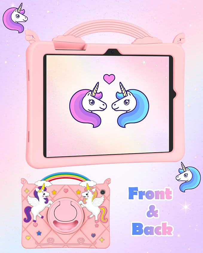 Uppuppy for Galaxy Tab A9 Plus Case 11 Inch - Cute Cartoon PK Unicorn Women Girls Teen for Samsung A9 Plus Tablet Case with Rotating Stand & Strap Soft Silicone A9+ Funda