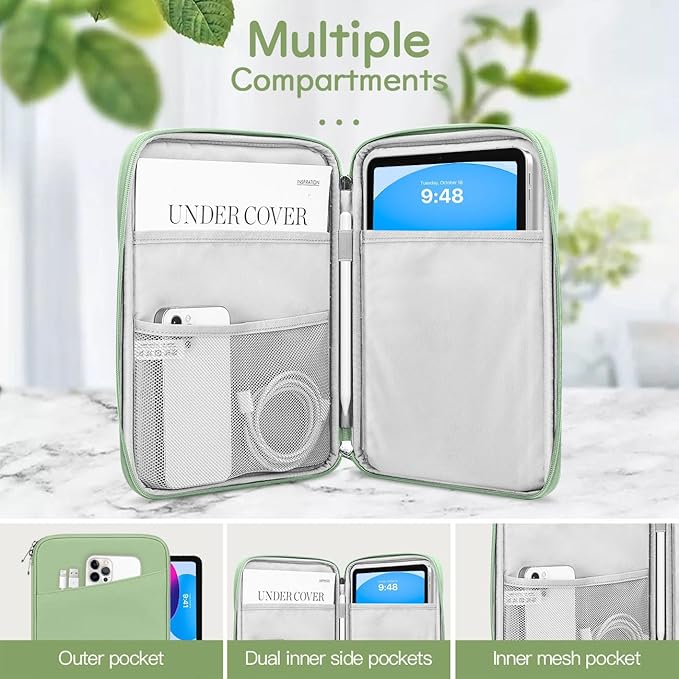 Dadanism 9-11" Tablet Sleeve Bag Carrying Case for iPad (A16) 11th Gen 11", iPad 10th Gen 10.9" Air 5/4, iPad Air M4/Pro 11", iPad 9/8/7th, Galaxy Tab A11+ Plus 11", Remarkable 2 10.3", Light Green